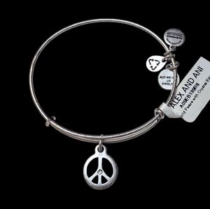 NWT Alex and Ani Silver World Peace Charm Bangle w/ Crystal